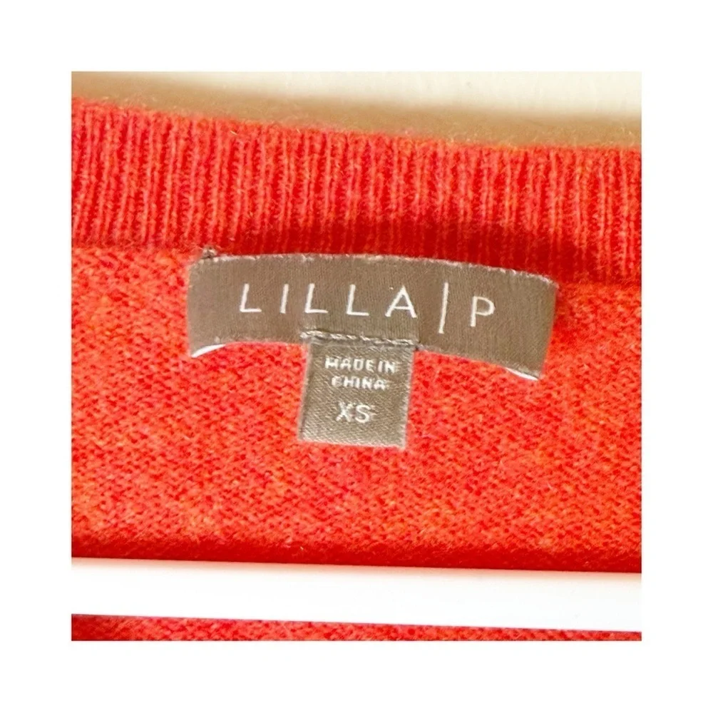Lilla P 100% Cashmere V-neck Sweater Orange Distressed Hem XS
